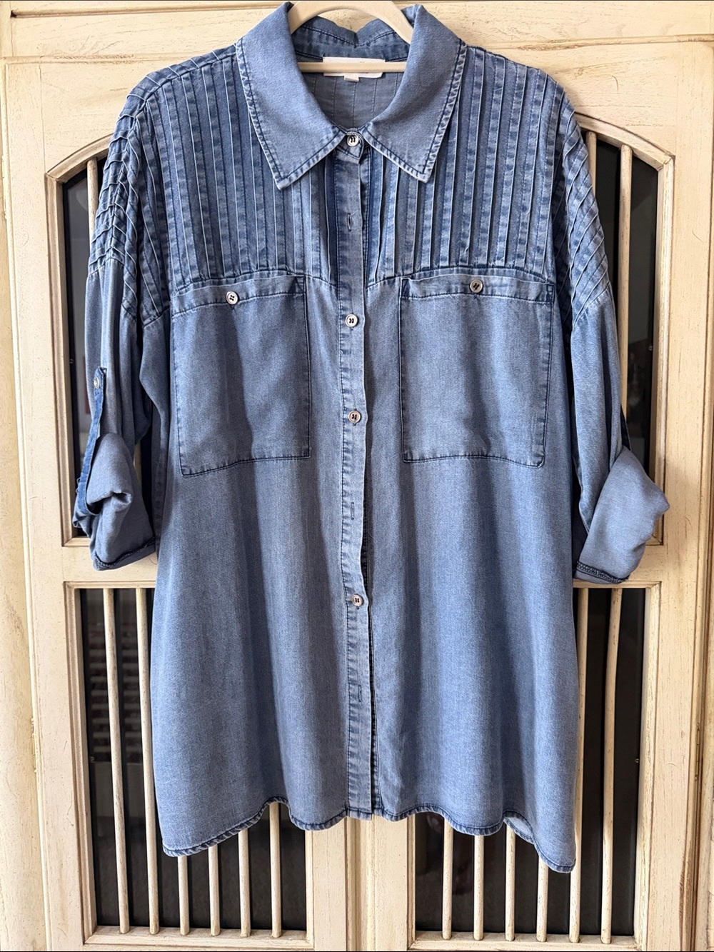 Mazik Light Blue Pintuck Denim Button-Down Shirt
